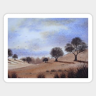 watercolour autumn landscape park trees and blue skies Sticker